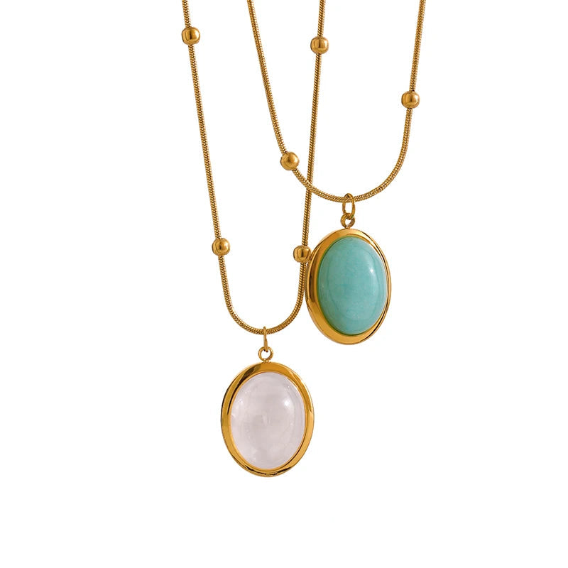 Natural Green Stone Fog Crystal Stainless Steel Pendant Chain - YDKM