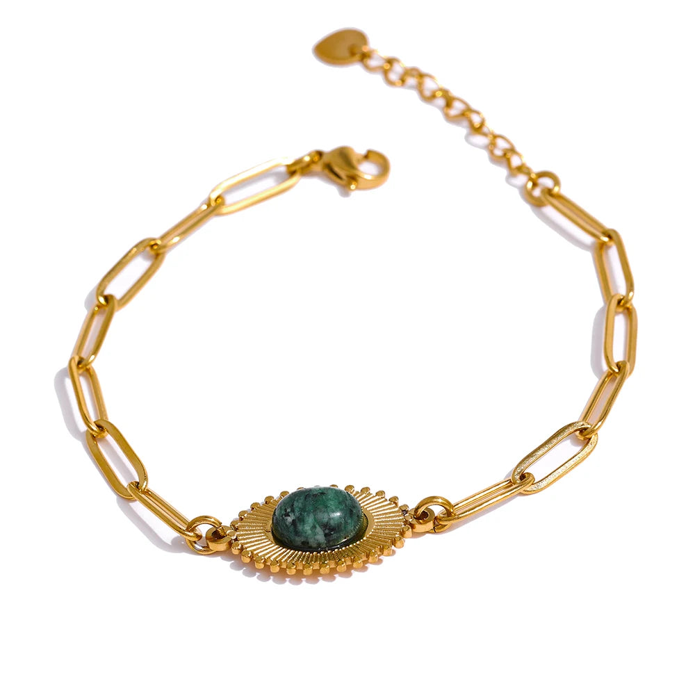 Yhpup Stainless Steel African Turquoise Chain Bracelet High Quality Jewelry Fashion Metal for Women браслеты женские Waterproof - YDKM