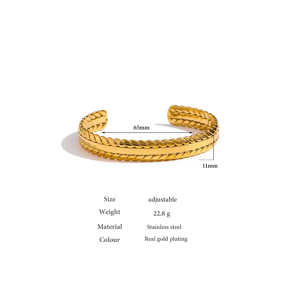 Yhpup 316L Stainless Steel Leaves Bangle Bracelet Minimalist Metalic Golden 18 K Cuff Bracelet Waterproof Jewelry Party Gift - YDKM