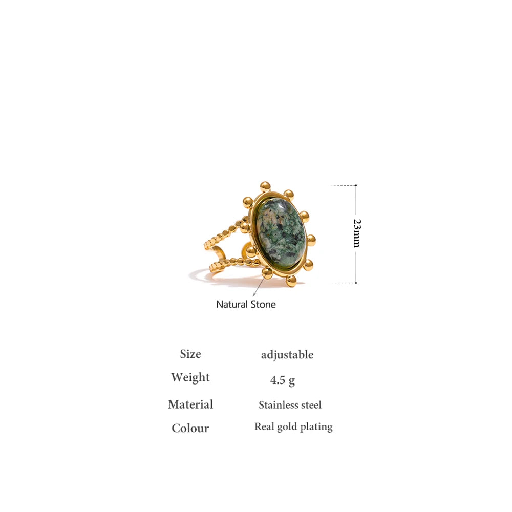 Yhpup Stainless Steel Green African Turquoise Stone Ring for Women Fashion Ring Waterproof Jewelry Bijoux Femme Party Gift - YDKM
