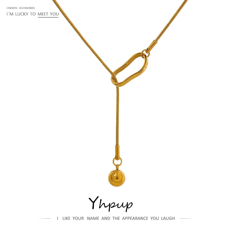 Yhpup Trendy Long Bib Chain Stainless Steel Necklace Women Summer Geometric Collar Charm Jewelry цепочка на шею женская Gift - YDKM