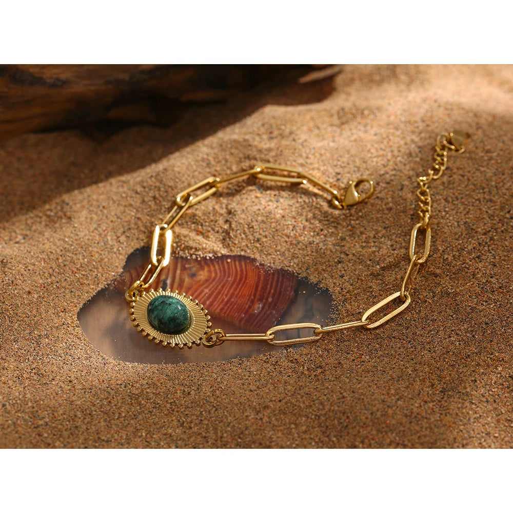 Yhpup Stainless Steel African Turquoise Chain Bracelet High Quality Jewelry Fashion Metal for Women браслеты женские Waterproof - YDKM