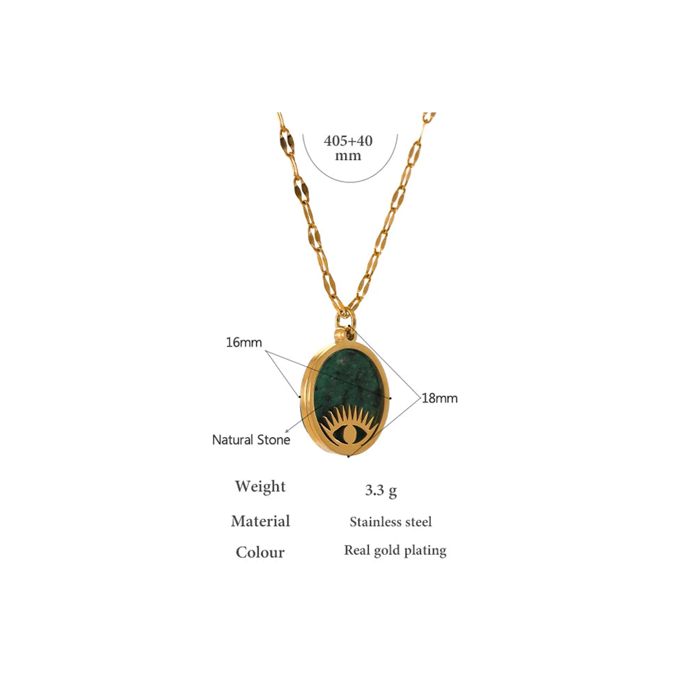 Green Natural Stone Eye Pendant Necklace - YDKM
