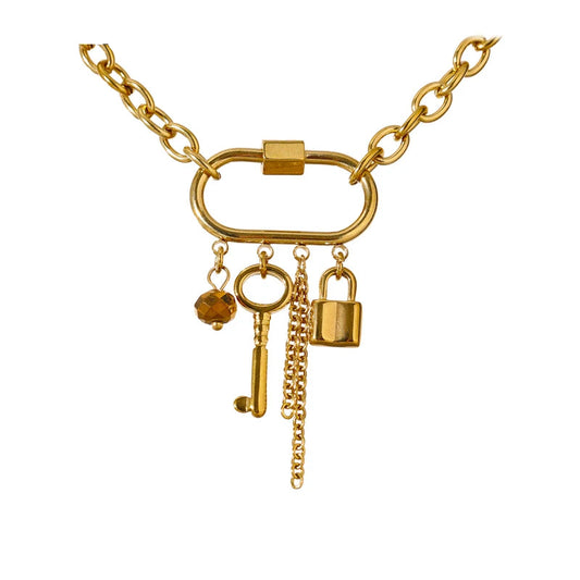 Charm Metal Crystal Lock Key Pendant Necklace - YDKM