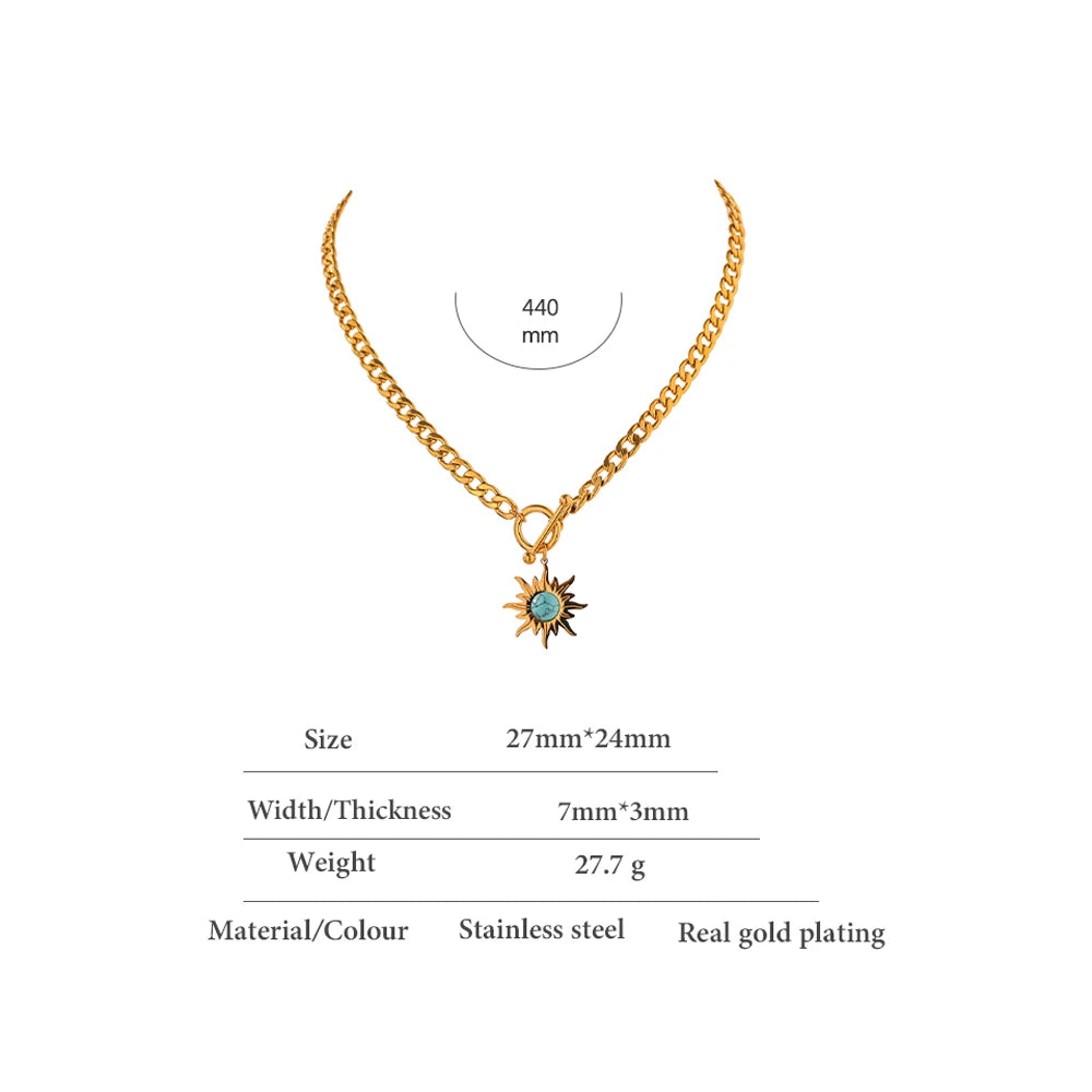 Yhpup Exquisite Sun Flower Pendant Necklace Stainless Steel Golden 18 K Chain Choker Women Necklace Bijoux Femme Accessories - YDKM