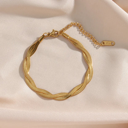 E.B.belle Gold Plated Waterproof Braided Herringbone Chain Necklace - YDKM