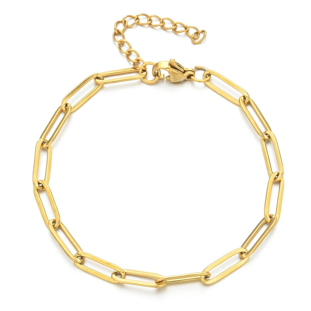 ZMZY Boho Stainless Steel Chain Bracelets For Man Women Gold Color Jewelry DIY Oval Chain Adjustable - YDKM