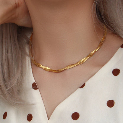 E.B.belle Gold Plated Waterproof Braided Herringbone Chain Necklace - YDKM