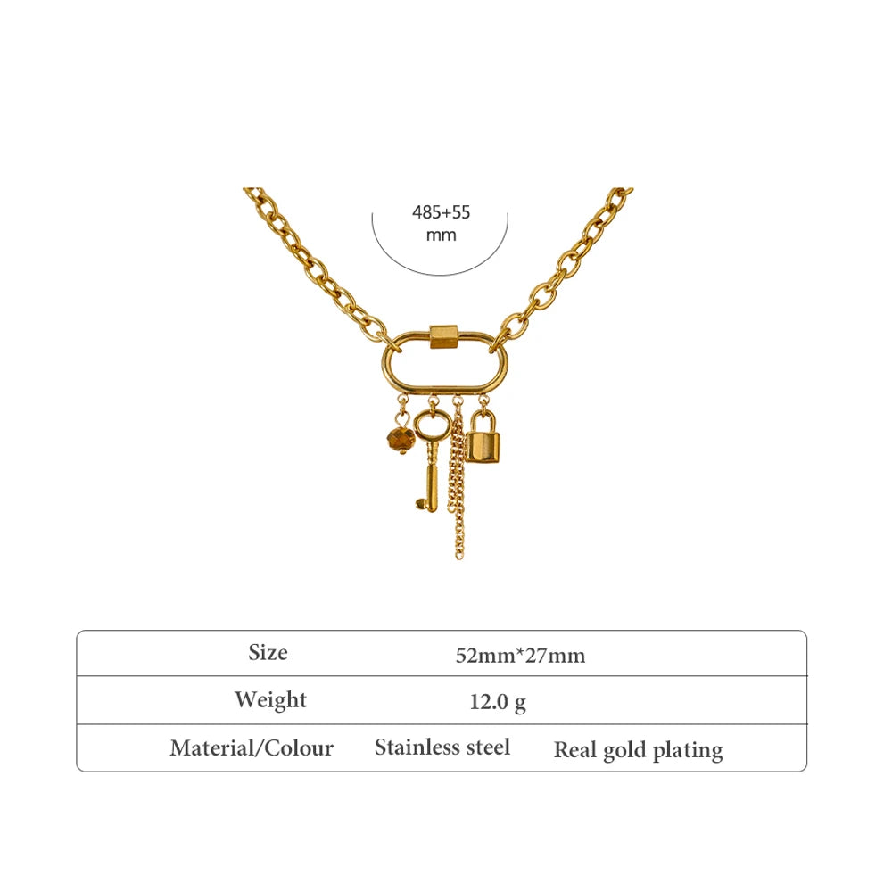 Charm Metal Crystal Lock Key Pendant Necklace - YDKM