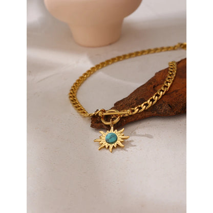 Yhpup Exquisite Sun Flower Pendant Necklace Stainless Steel Golden 18 K Chain Choker Women Necklace Bijoux Femme Accessories - YDKM