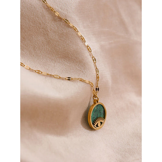 Green Natural Stone Eye Pendant Necklace - YDKM
