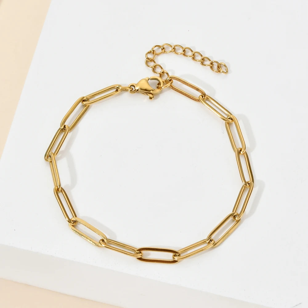 ZMZY Boho Stainless Steel Chain Bracelets For Man Women Gold Color Jewelry DIY Oval Chain Adjustable - YDKM
