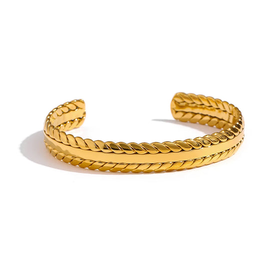 Yhpup 316L Stainless Steel Leaves Bangle Bracelet Minimalist Metalic Golden 18 K Cuff Bracelet Waterproof Jewelry Party Gift - YDKM