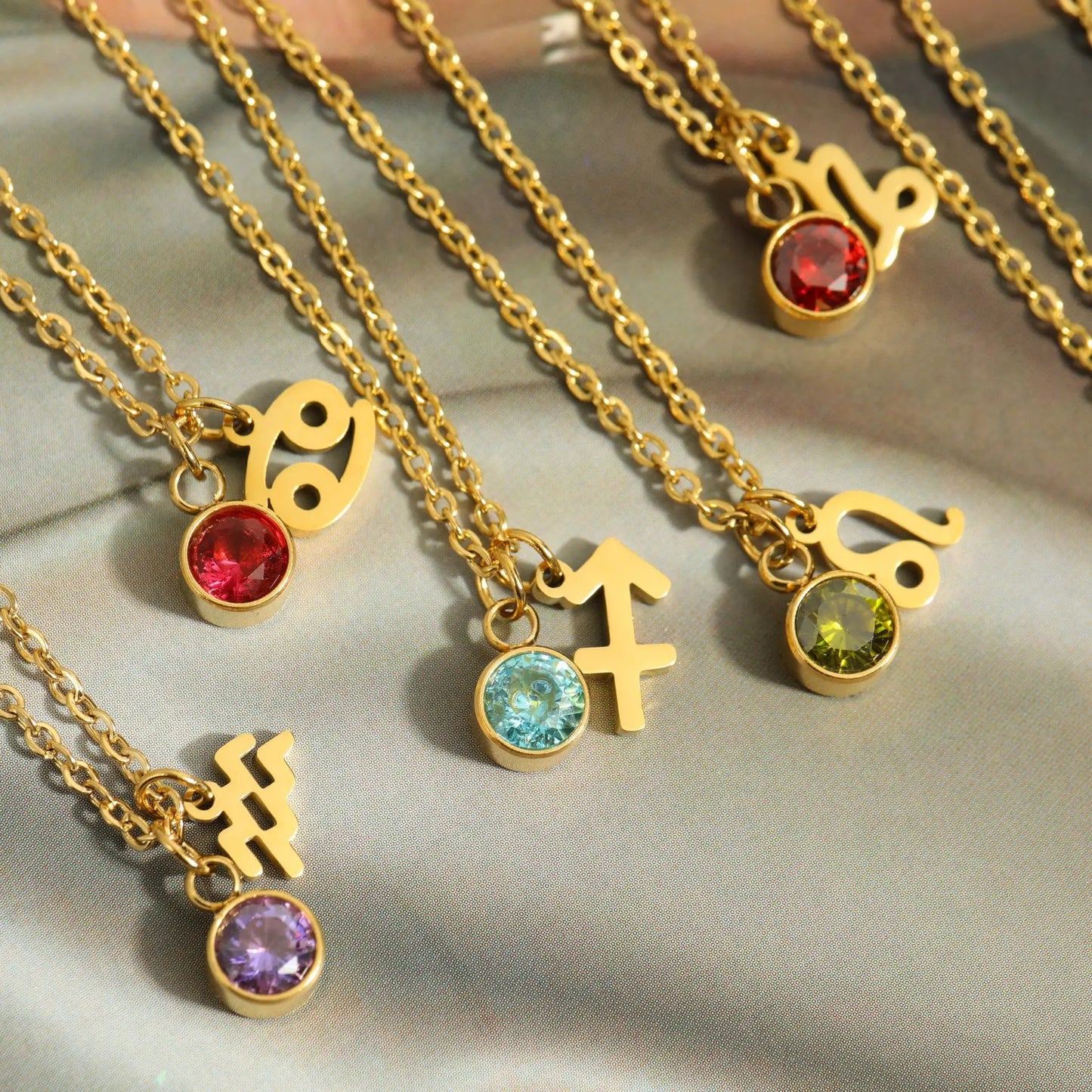 Stainless Steel 12 Constellation Birthstone Pendant Necklace For Women Zodiac Sign Lucky Birthstone Zircon Necklace Jewelry Gift - YDKM