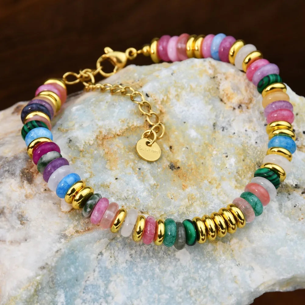 New Natural Stone Dopamine Colored Beaded Bracelet Sweet Bohemian Natural Crystal Bracelet Casual Beaded Bracelet - YDKM