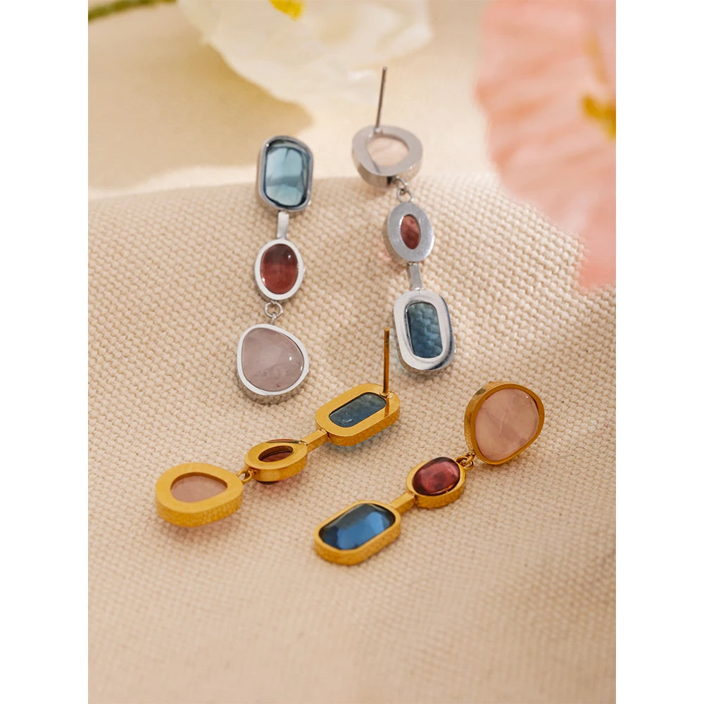 Yhpup 316l Stainless Steel Natural Stone Geometric Drop Dangle Earrings for Women PVD 18k Plated High Quality Fashion Jewelry - YDKM