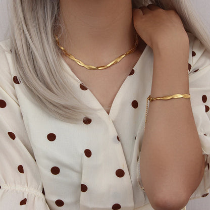 E.B.belle Gold Plated Waterproof Braided Herringbone Chain Necklace - YDKM