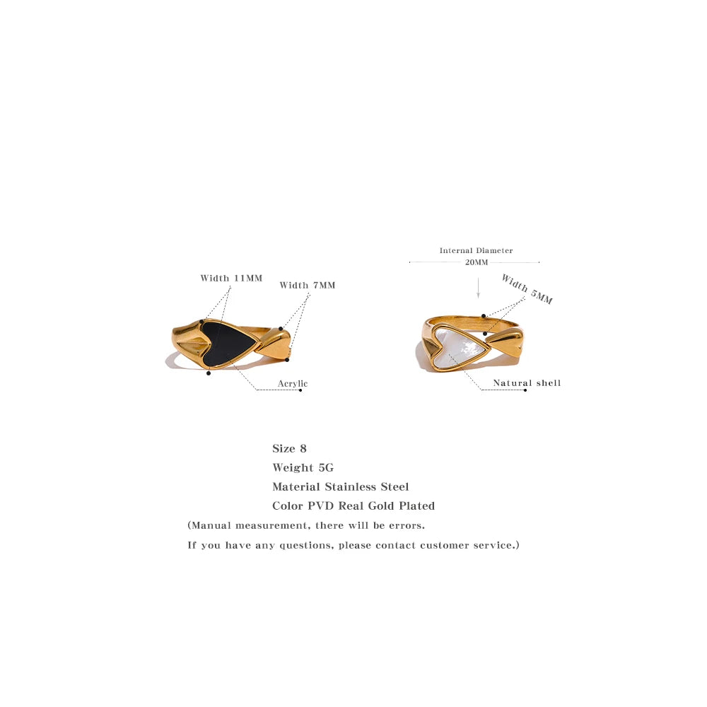 Yhpup Shell Acrylic Heart Stainless Steel Stylish Ring for Women Charms Metal Texture Waterproof Golden Jewelry Gala Gift - YDKM