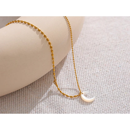 Stainless Steel White Shell Moon Pendant Chic Necklace - YDKM
