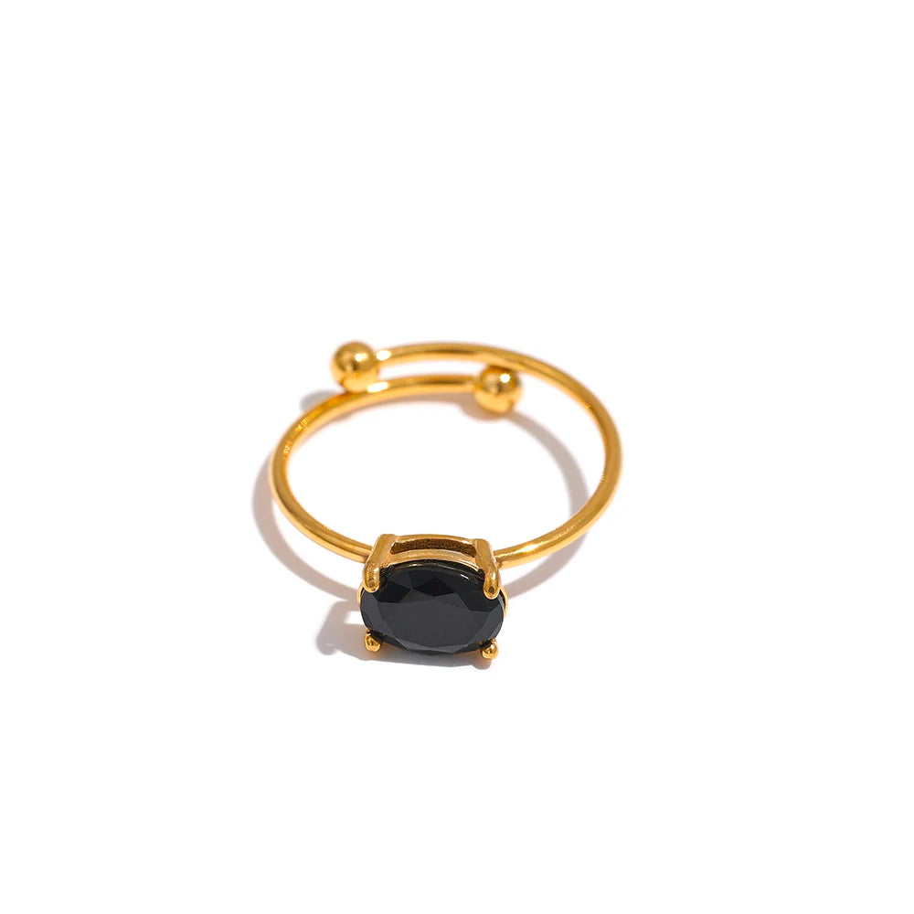 Yhpup Tarnish Free Chic White Green Cubic Zirconia Adjustable Stainless Steel Ring 18k Gold Plated Finger Jewelry Korean Women - YDKM