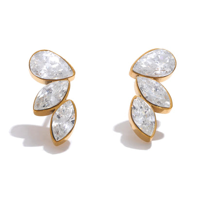 Yhpup Waterproo Shiny Cubic Zirconia Exquisite Wing Small Stud Earrings Daily for Women Wholesale Stainless Steel Chic Jewelry - YDKM