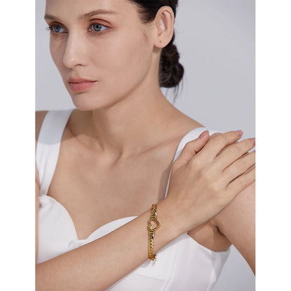 Yhpup (Wrist over 40mm fit this style) High Quality Love Heart Cuban Chain Stainless Steel Metal Bracelet Waterproof Jewelry - YDKM