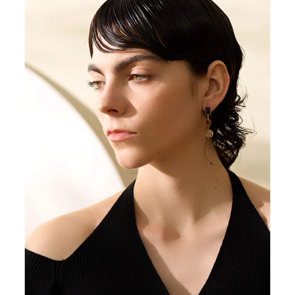 Yhpup 316l Stainless Steel Natural Stone Geometric Drop Dangle Earrings for Women PVD 18k Plated High Quality Fashion Jewelry - YDKM