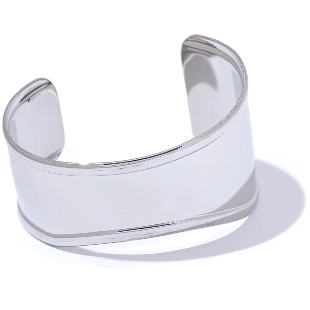 Yhpup High Quality Stainless Steel Metal Wide Cuff Open Bracelet Bangle Waterproof Texture Personalized Unisex Jewelry Bijoux - YDKM