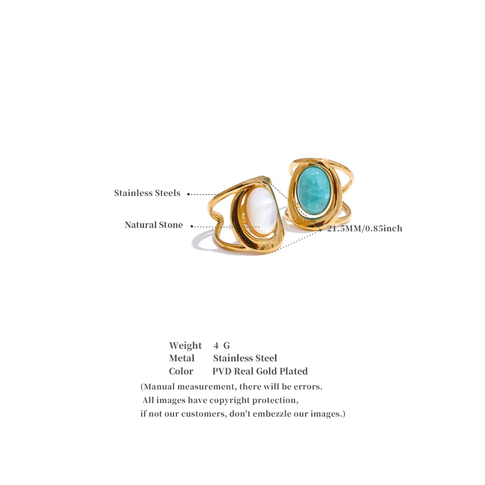 Yhpup Exquisite Natural Stone Open Adjustable Ring Glossy Stainless Steel PVD Plated Arrivals Jewelry Recommend 2025 - YDKM