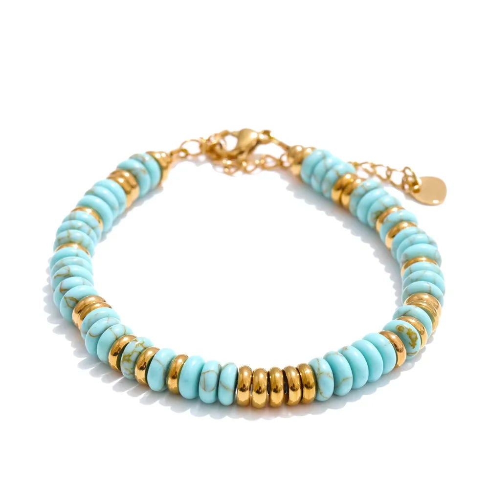 Yhpup Colorful Natural Stone Beads Chain Handmade Bracelet Bangle Waterproof Bohemia Stainless Steel Y2K Trendy Jewelry Gift - YDKM