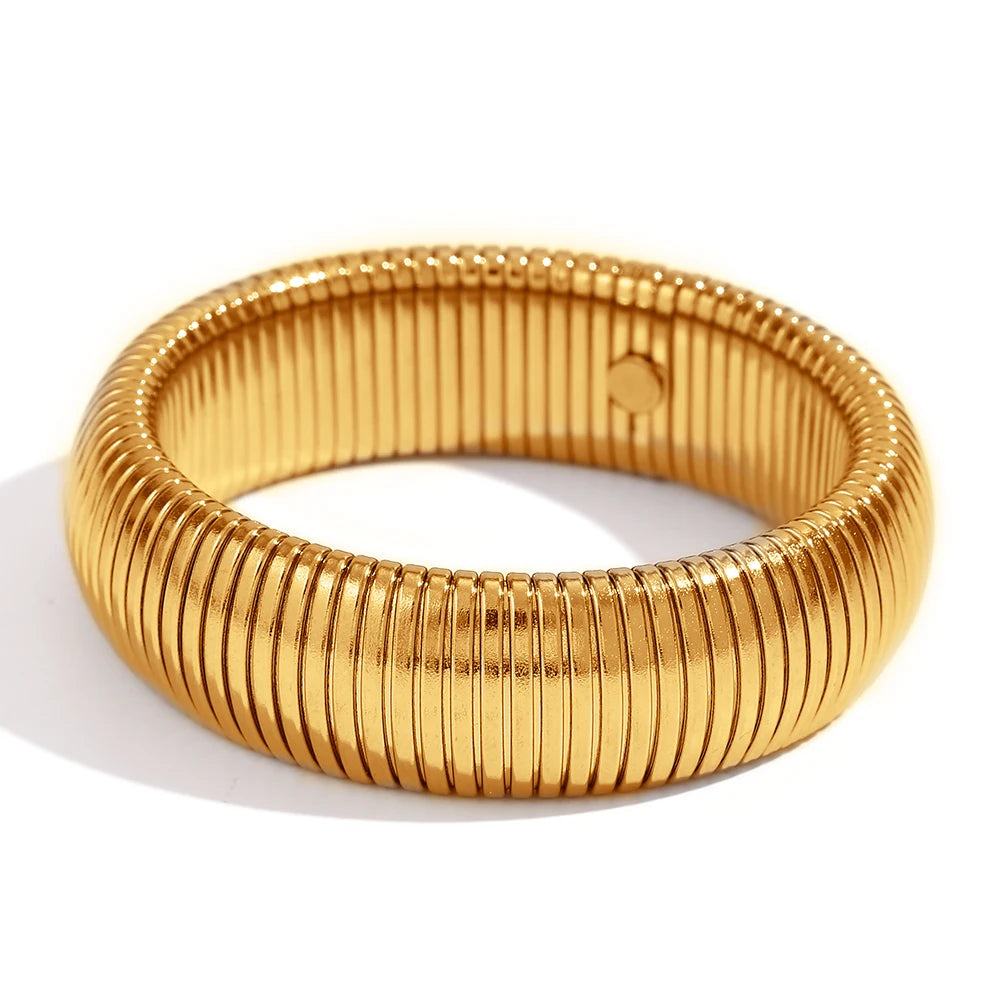 E.B.belle 20mm Chunky Wide 18K Gold Plated Silver Color Arm Wrist Bracelet Bangles Women pulseras de acero inoxidable para mujer - YDKM