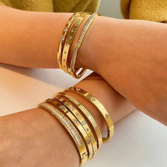 New Waterproof Cubic Zirconia Bangles Stainless Steel Bracelets Tarnish Free  Jewelry for Women Factory Wholesales Customize - YDKM