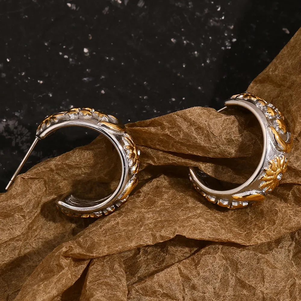 MamacitaSlay Stainless Steel 18K Gold Plated Zircon Sun Moon Star Earrings Party Trend Mixed Color Waterproof Jewelry Gift - YDKM