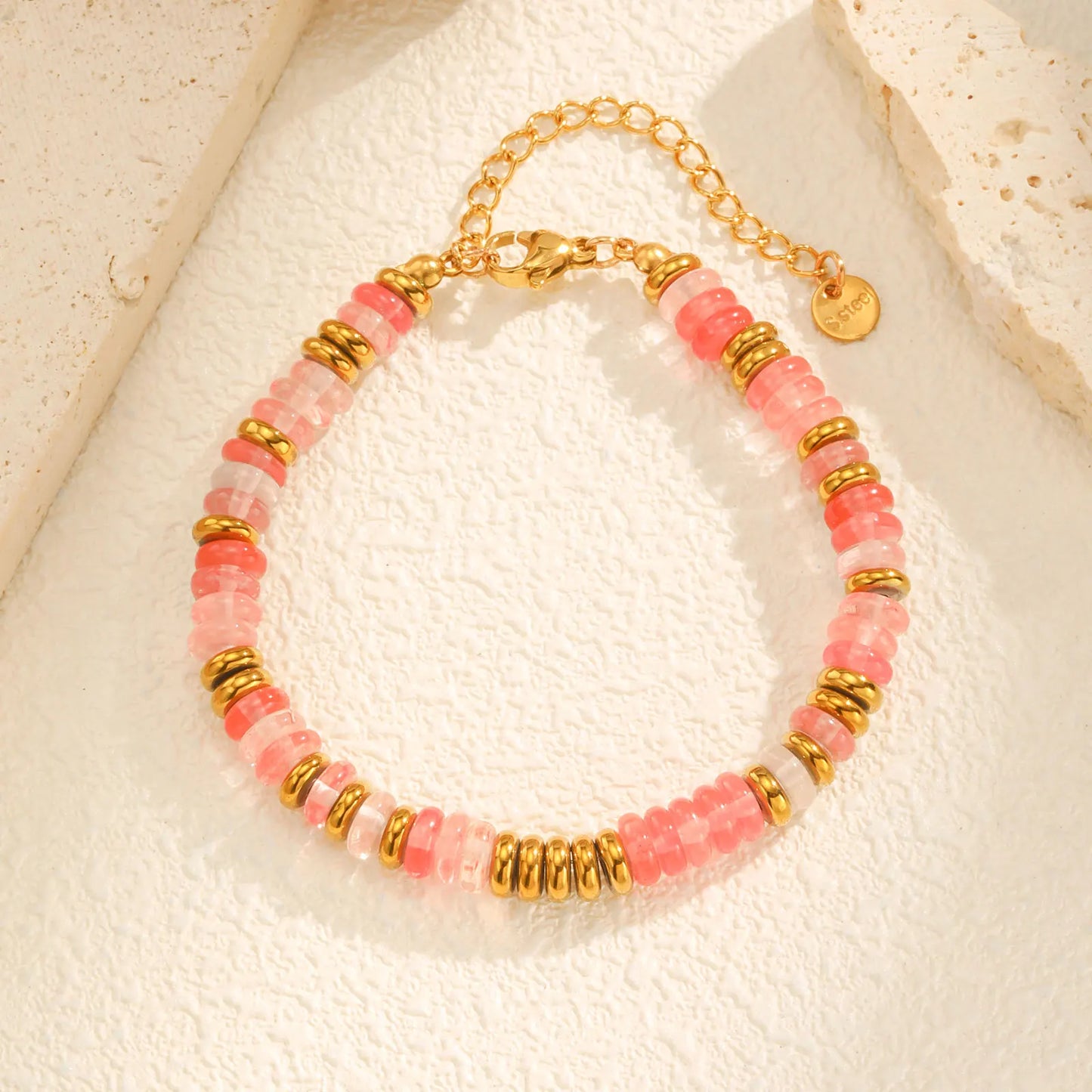 Colorful Natural Stone Bead Bracelet for Women,Stainless Steel Chain Bracelets,Lucky Jewelry Gifts - YDKM