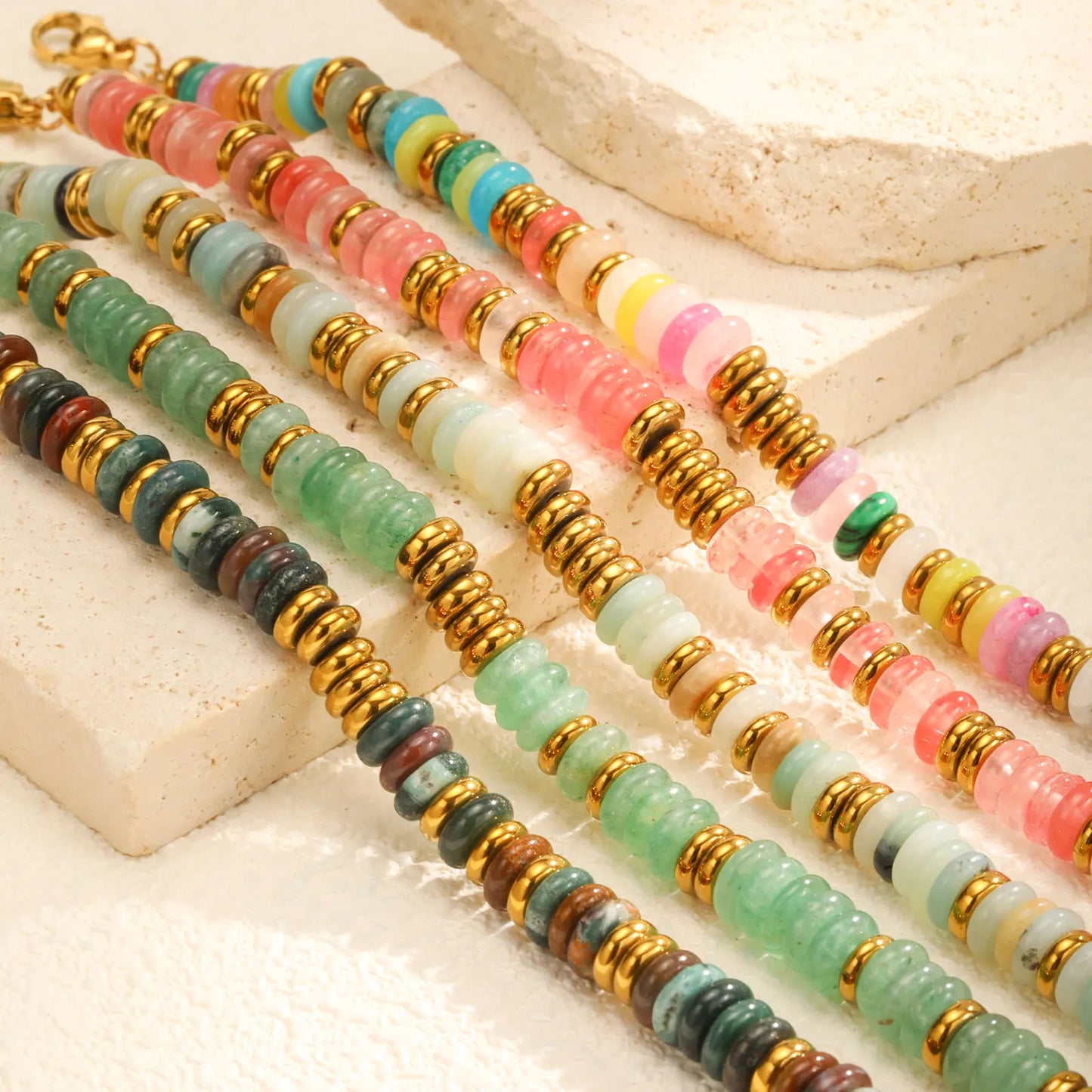 Colorful Natural Stone Bead Bracelet for Women,Stainless Steel Chain Bracelets,Lucky Jewelry Gifts - YDKM