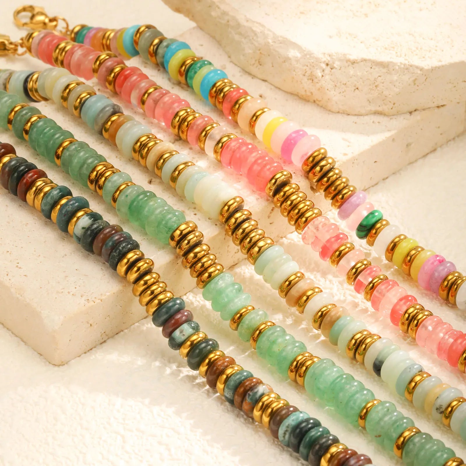 Colorful Natural Stone Bead Bracelet for Women,Stainless Steel Chain Bracelets,Lucky Jewelry Gifts - YDKM
