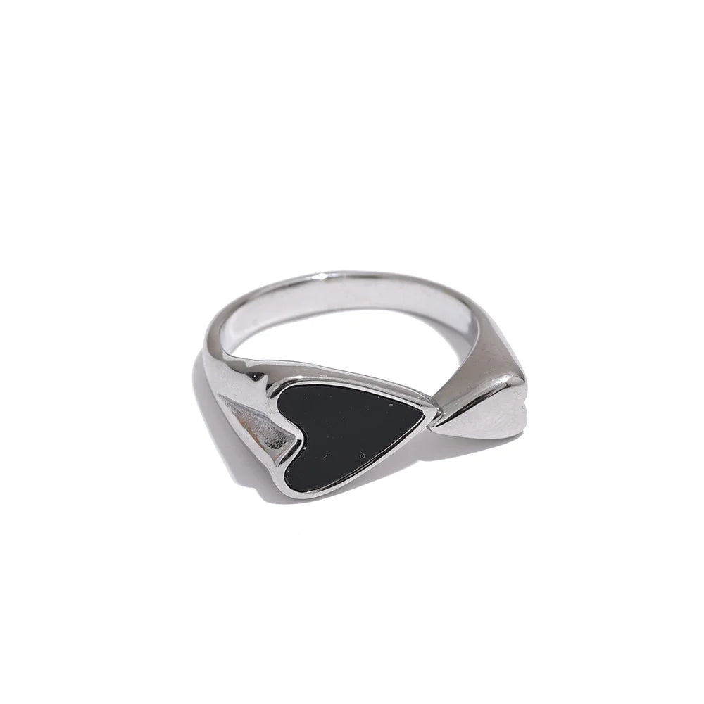 Yhpup Shell Acrylic Heart Stainless Steel Stylish Ring for Women Charms Metal Texture Waterproof Golden Jewelry Gala Gift - YDKM