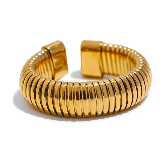 Yhpup Fashion Stainless Steel Round Elastic Open Ring Minimalist 18K PVD Plated Metal Classic Texture Jewelry Anillo Bijoux - YDKM