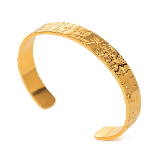 Youthway Metal Textured Hammered Stainless Steel Open Bangle Bracelet Geometric Vintage Style Daily Jewelry For Women - YDKM