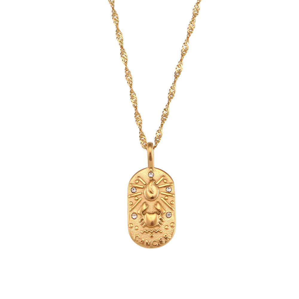 2023 Fashion Casting Zircon Zodiac Sign Bright Necklace For Woman Neck Jewelry Stainless Steel Constellation Custom Necklaces - YDKM