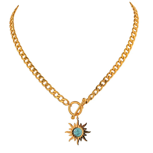 Yhpup Exquisite Sun Flower Pendant Necklace Stainless Steel Golden 18 K Chain Choker Women Necklace Bijoux Femme Accessories - YDKM