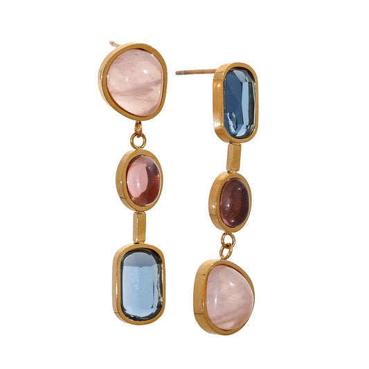 Yhpup 316l Stainless Steel Natural Stone Geometric Drop Dangle Earrings for Women PVD 18k Plated High Quality Fashion Jewelry - YDKM