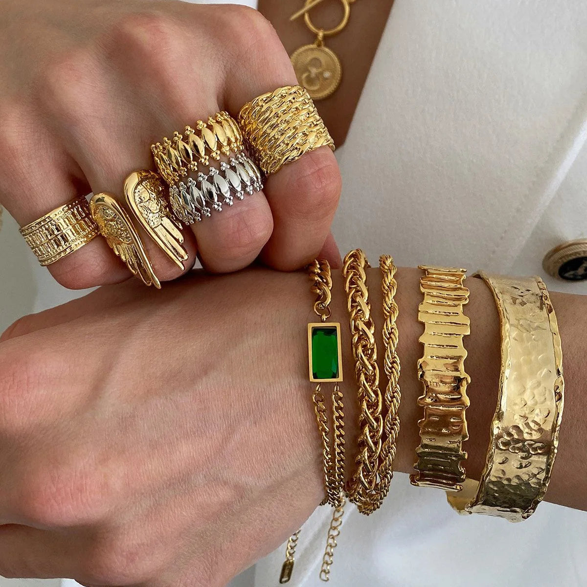 Exquisite Classic Bump Pattern Open Bangles Bracelet For Women Cuff Bracelet Gold Color Stainless Steel Hand Ornament Jewelry - YDKM