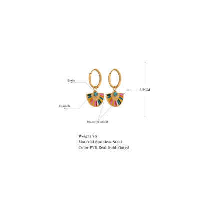 Yhpup Y2K Colorful Enamel Stainless Steel Fan Geometric Bohemian Rainbow Drop Hoop Earrings Women Trendy Fashion Charm Jewelry - YDKM