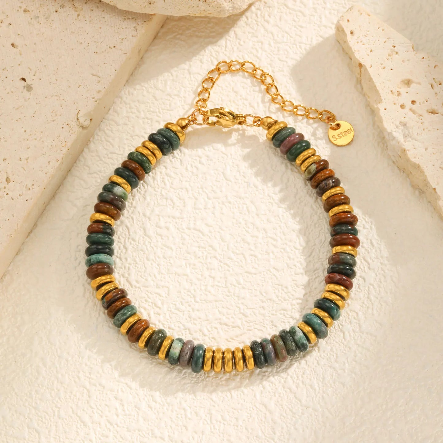 Colorful Natural Stone Bead Bracelet for Women,Stainless Steel Chain Bracelets,Lucky Jewelry Gifts - YDKM