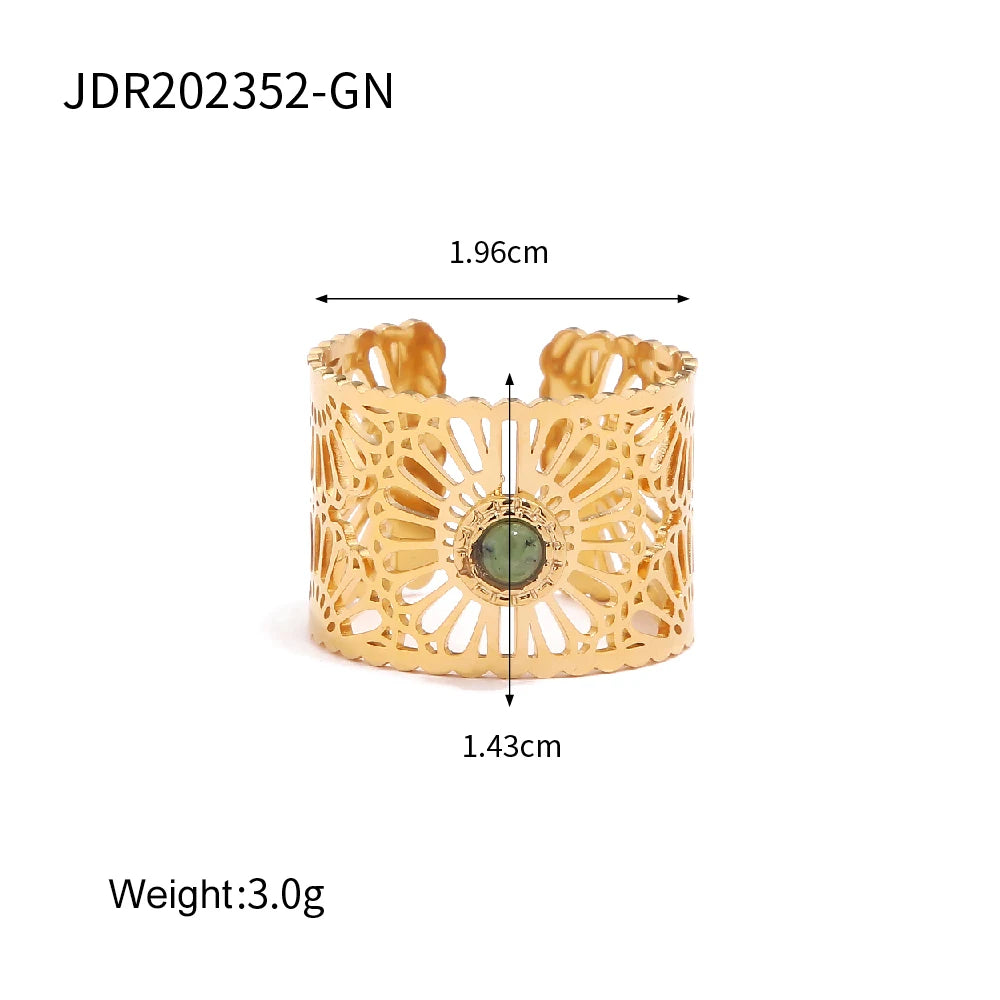 Youthway 2023 Holiday Luxury Rings Collection Stainless Steel Gold Plated Natural Stone Charm Chic Jewelry for Women - YDKM