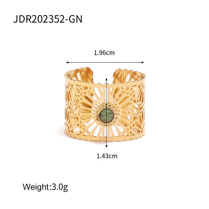 Youthway 2023 Holiday Luxury Rings Collection Stainless Steel Gold Plated Natural Stone Charm Chic Jewelry for Women - YDKM