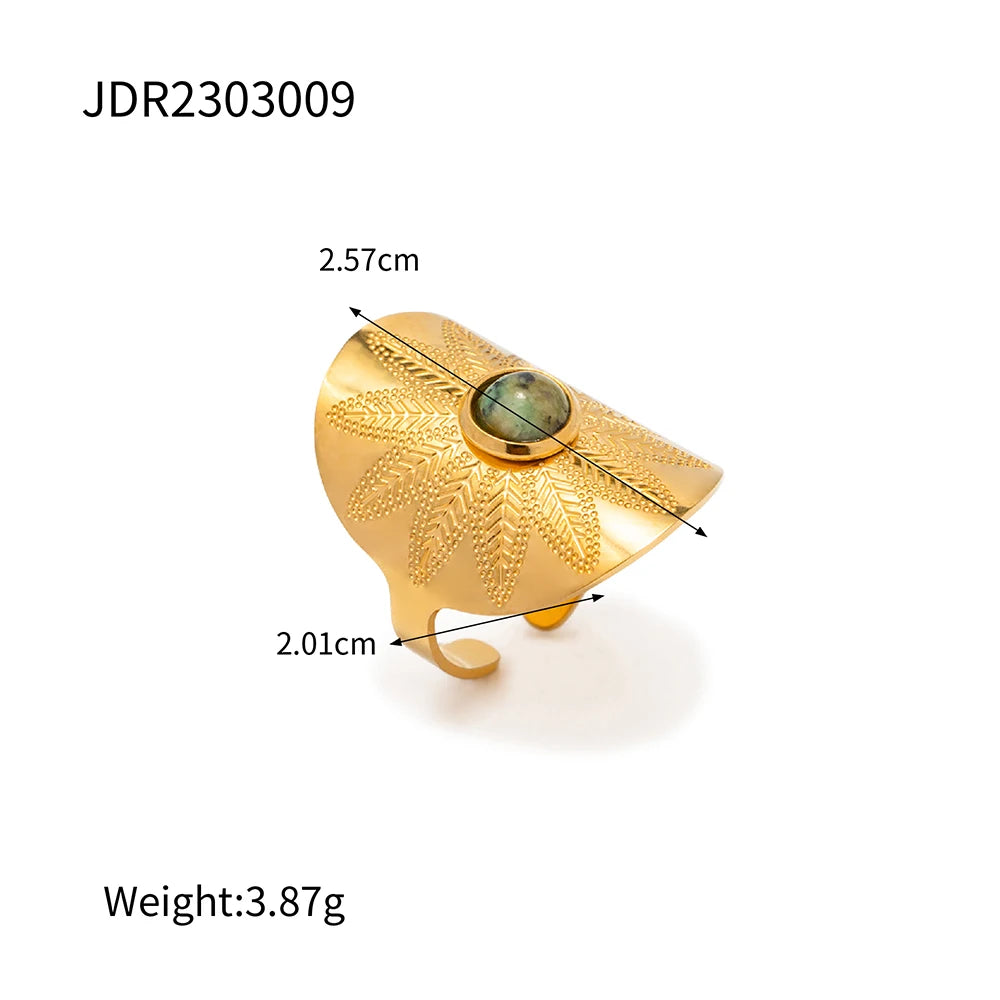 Youthway 2023 Holiday Luxury Rings Collection Stainless Steel Gold Plated Natural Stone Charm Chic Jewelry for Women - YDKM