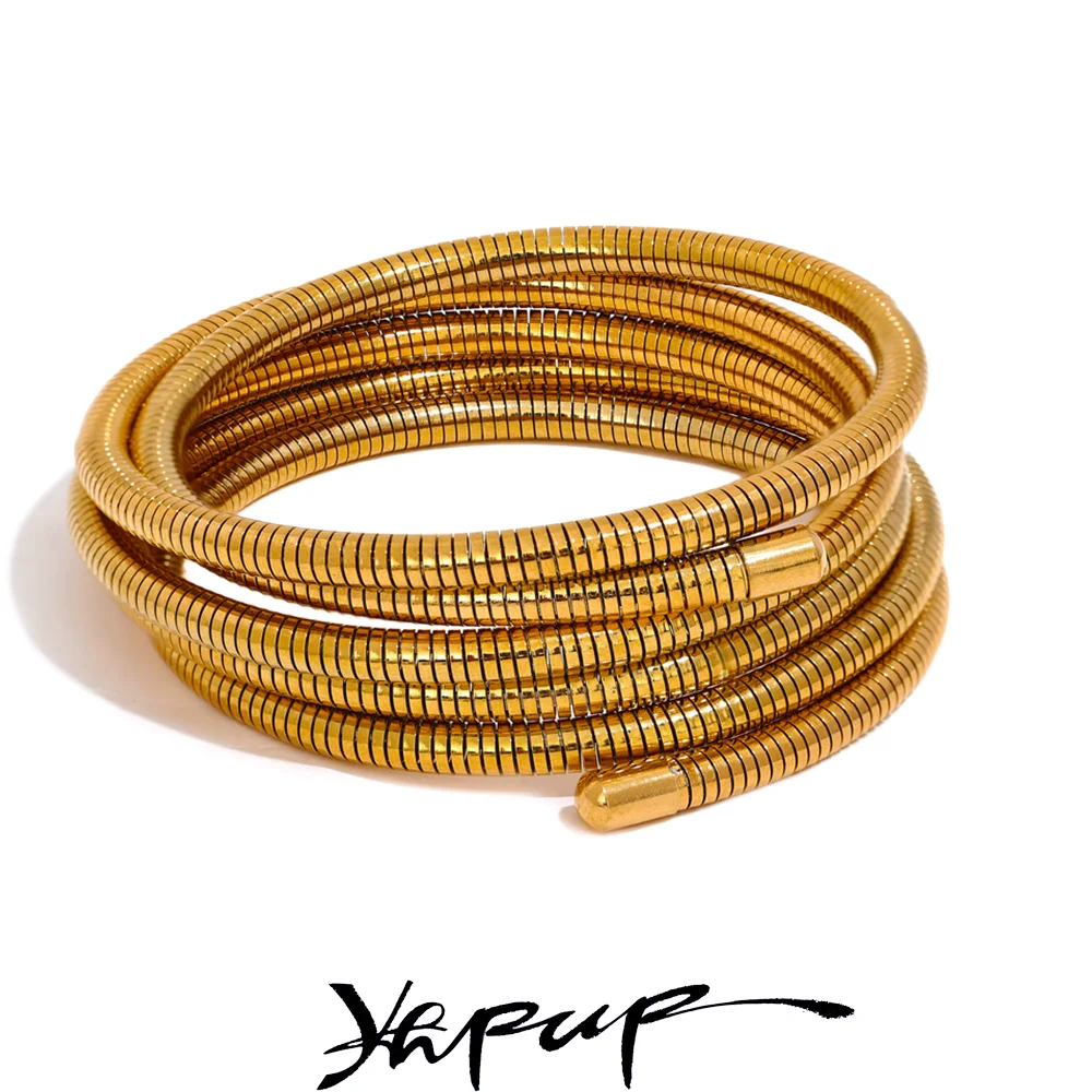 Yhpup Stainless Steel Stackable Multi-Layer Wrap Arm Bracelet Bangle Metal Elastic Waterproof Fashion Unisex Jewelry Men Women - YDKM