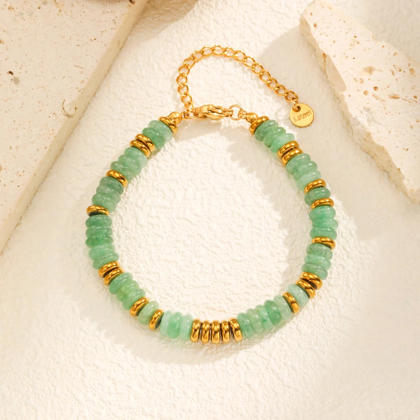 Colorful Natural Stone Bead Bracelet for Women,Stainless Steel Chain Bracelets,Lucky Jewelry Gifts - YDKM